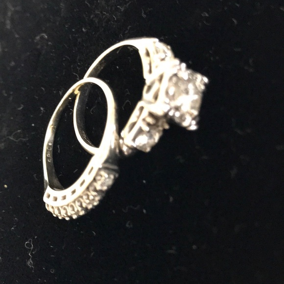 VINTAGE 14K White Wedding Set - Picture 5 of 8